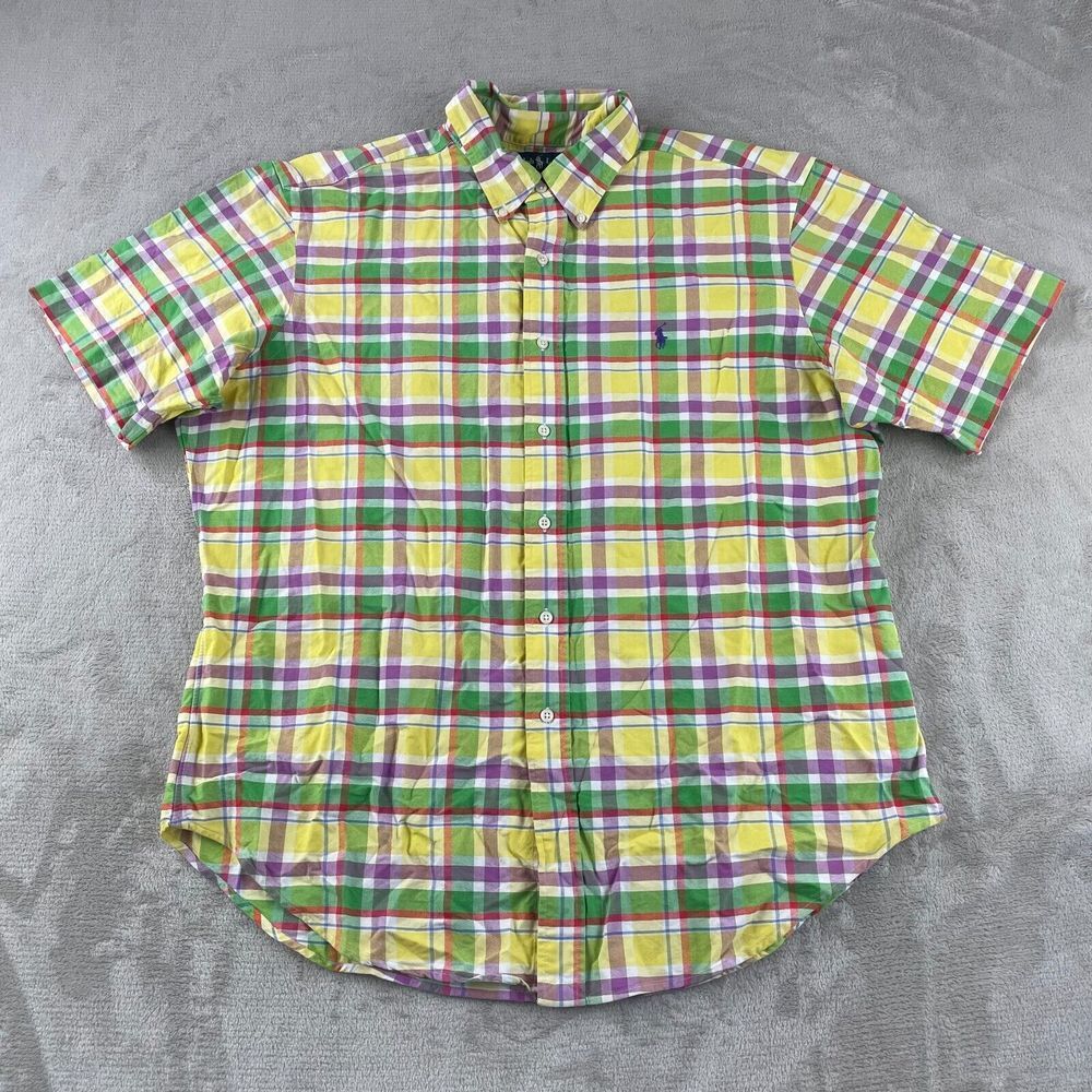 Polo Ralph Lauren Shirt Men XL Multi Plaid Oxford Purple Pony Short Sleeve Prepp